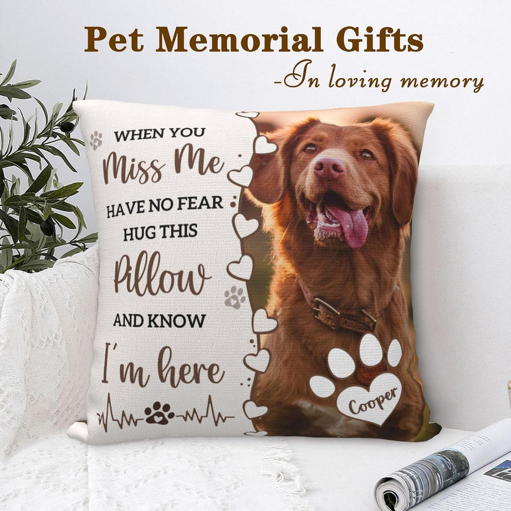 Personalized Pet Memorial Throw Pillow with Photo,Dog/Cat Loss Sympathy Gift,Pet Loss Bereavement Remembrance Gifts,Custom Pillowcase with Picture Two-Sided Design (Cream)