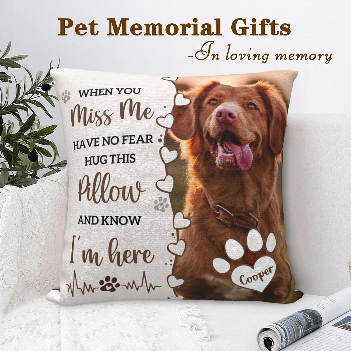 Personalized Pet Memorial Throw Pillow with Photo,Dog/Cat Loss Sympathy Gift,Pet Loss Bereavement Remembrance Gifts,Custom Pillowcase with Picture Two-Sided Design (Cream)
