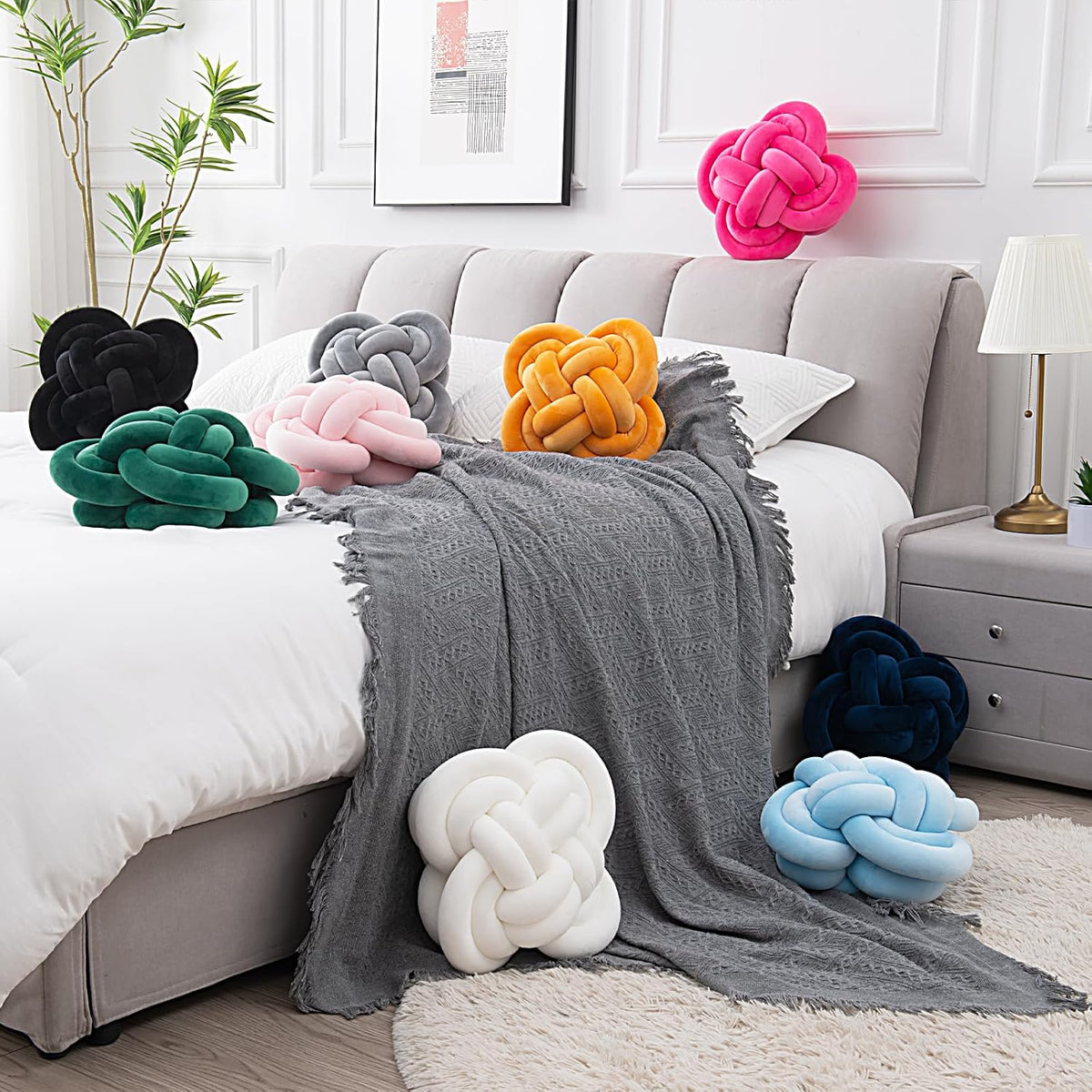 Knot Pillow, Decorative Throw Pillows with Soft Plush for Couch, 12" Knotted Pillows Black Dorm Room Decor Knot Pillow Ball Decorative Cushion for Bed Living Room