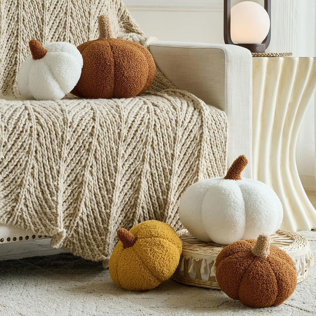 Pumpkin Pillows, Halloween Fall Room Décor (White, 8.6 Inches)