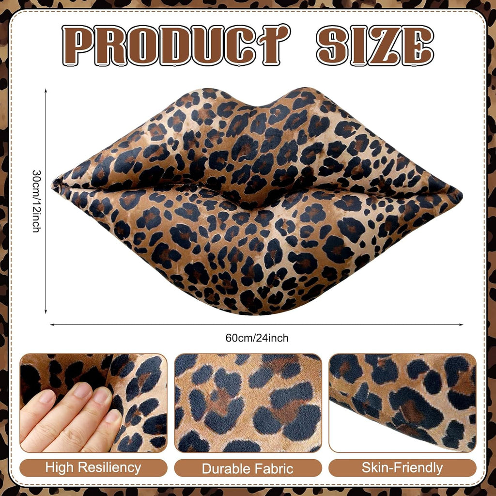 Novabright Cheetah Print Lips Throw Pillows Leopard Decor, Plush, Brown