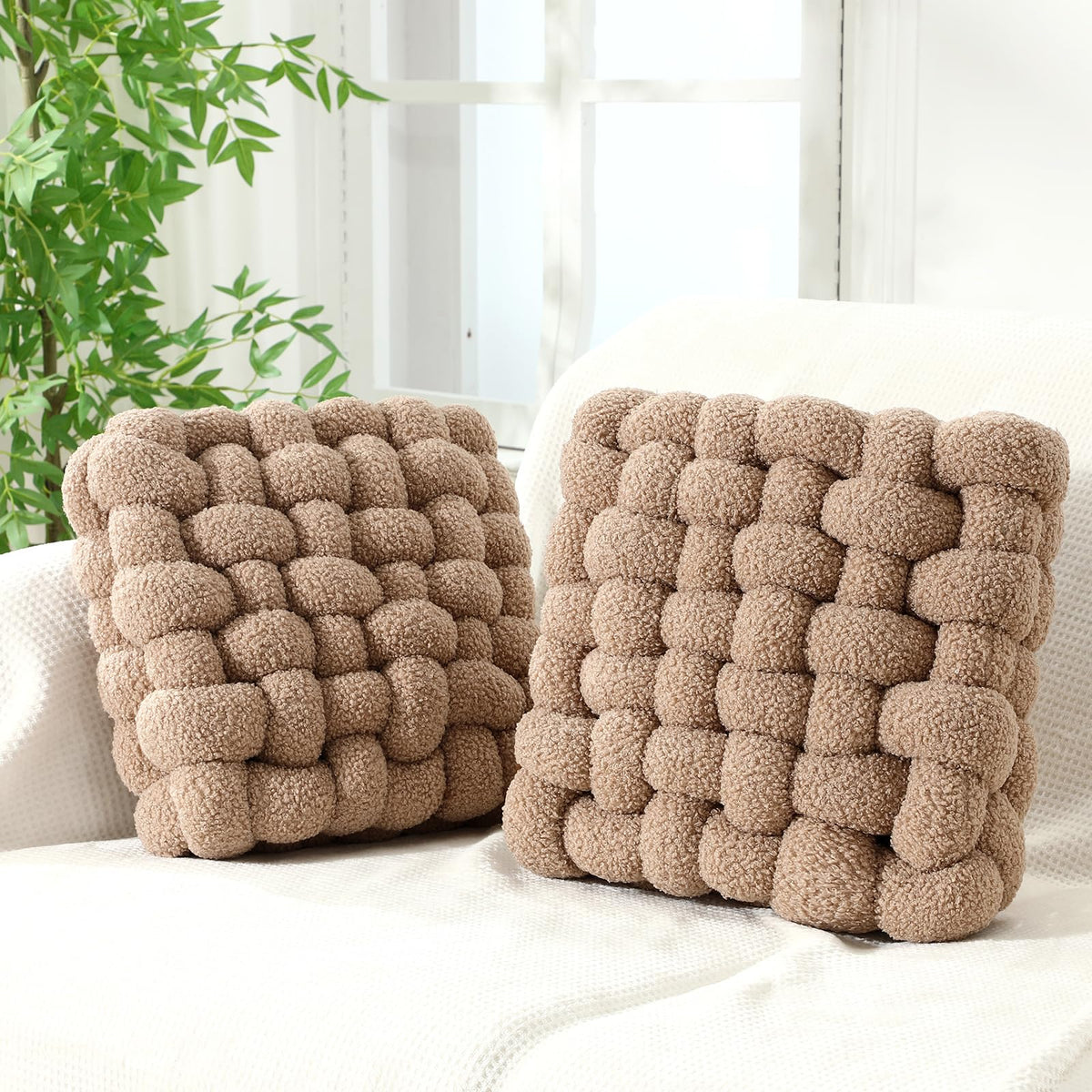 Wenqik 2 Pcs Knot Pillows Square Throw Pillow, Black, Crystal Velvet
