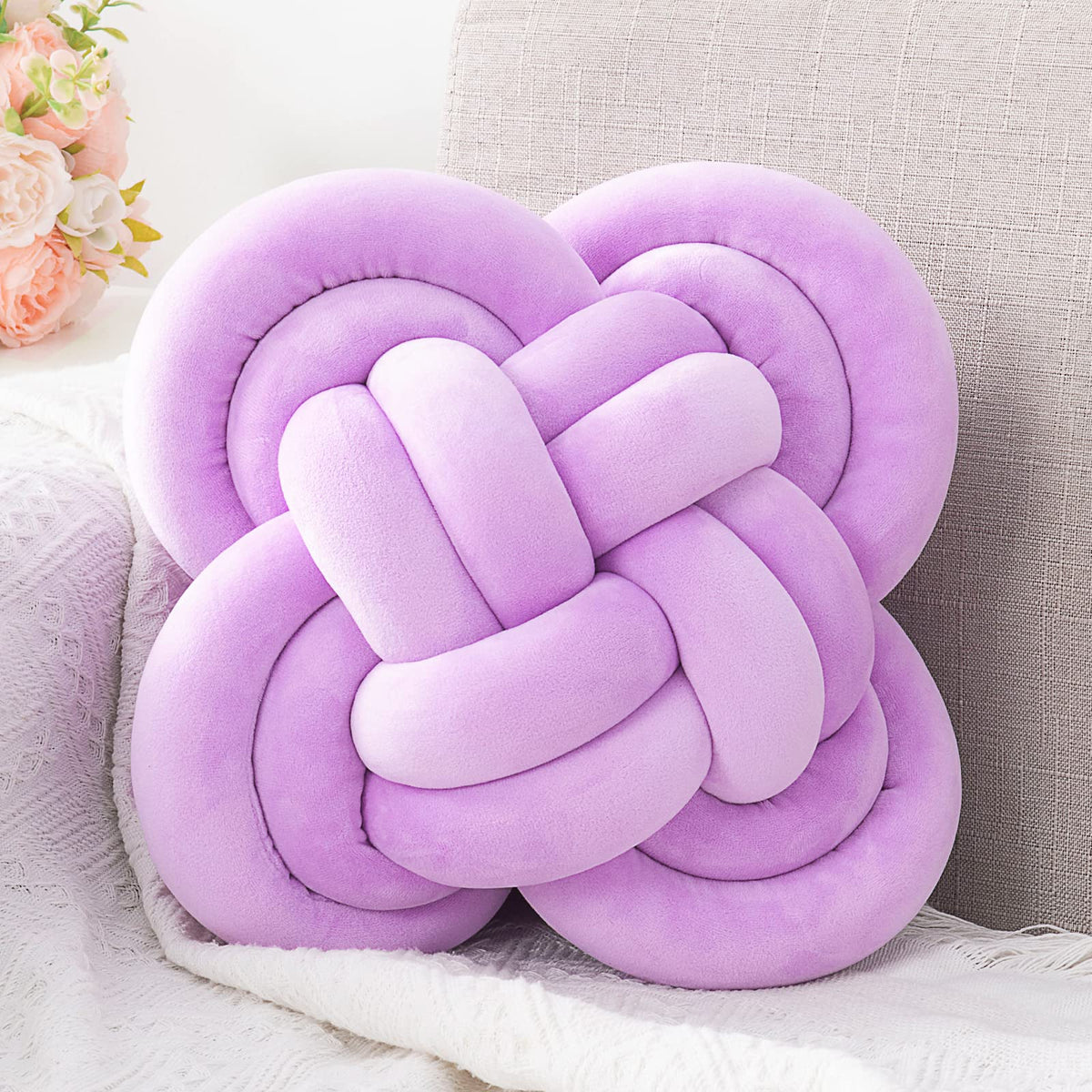 Knot Pillow, Decorative Throw Pillows with Soft Plush for Couch, 12" Knotted Pillows Black Dorm Room Decor Knot Pillow Ball Decorative Cushion for Bed Living Room