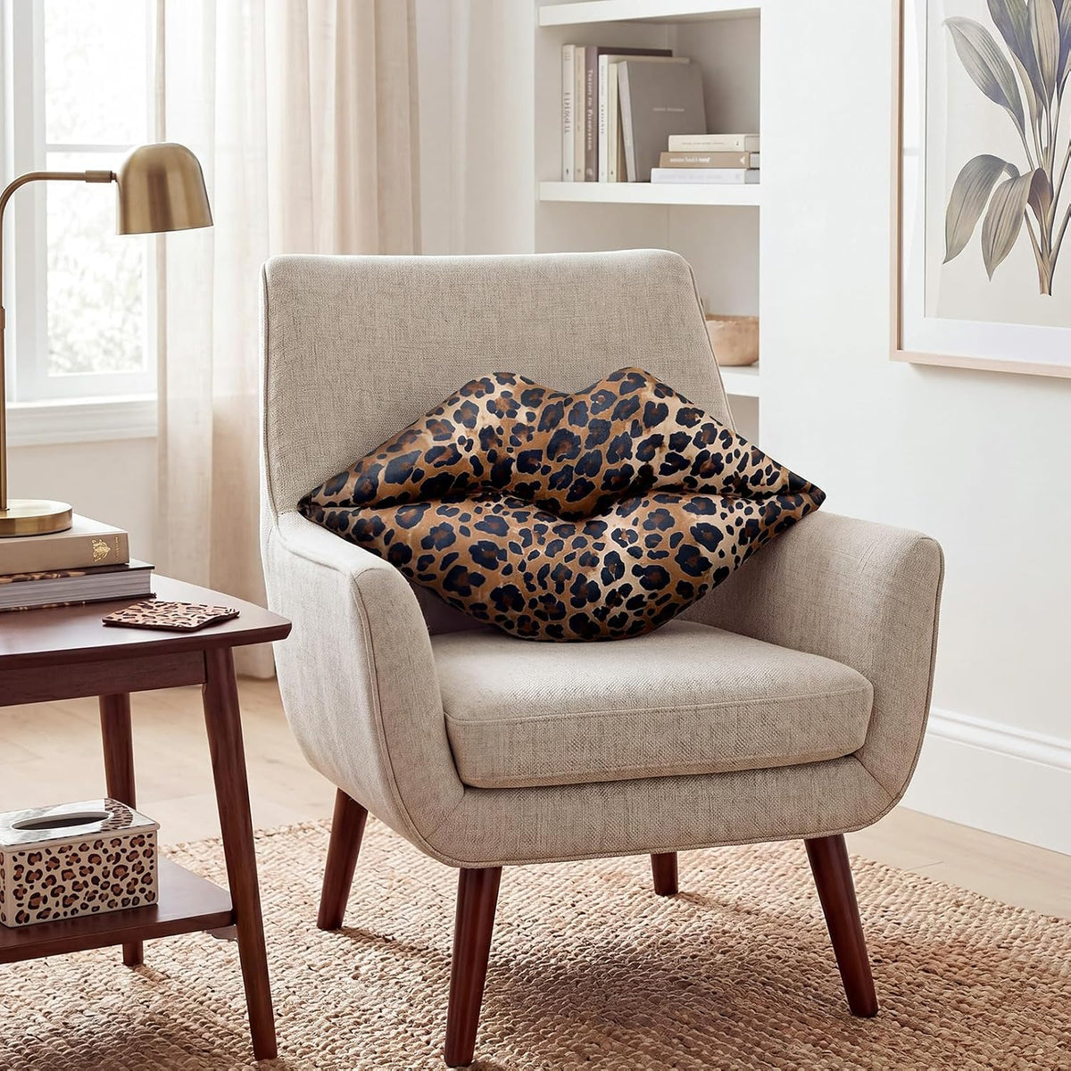 Novabright Cheetah Print Lips Throw Pillows Leopard Decor, Plush, Brown