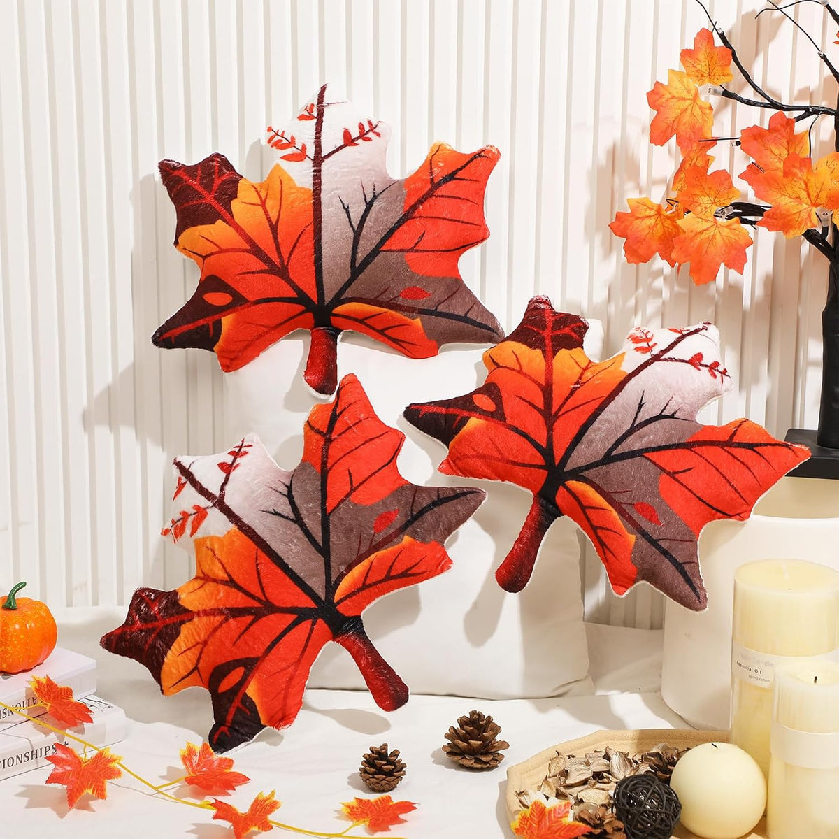 Yousoontic 3 Pcs 12" Fall Pumpkin Throw Pillows Thanksgiving Maple Leaf