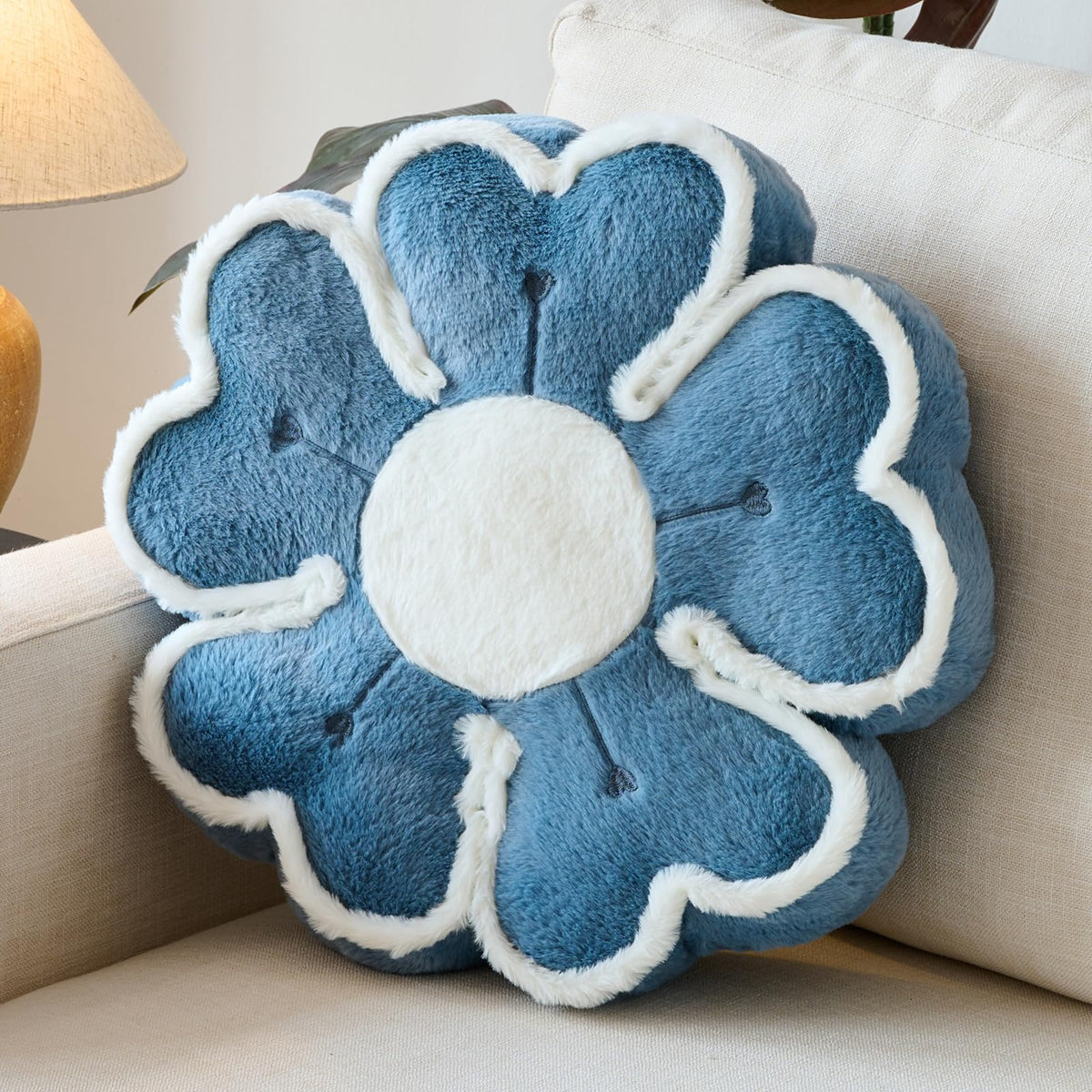 Flower Shaped Decorative Throw Pillow Cushion for Bed Couch, Cute Flower Plush Throw Pillows Home Decor Floor Pillow Seating Cushions (Beige, 13.7 Inches)