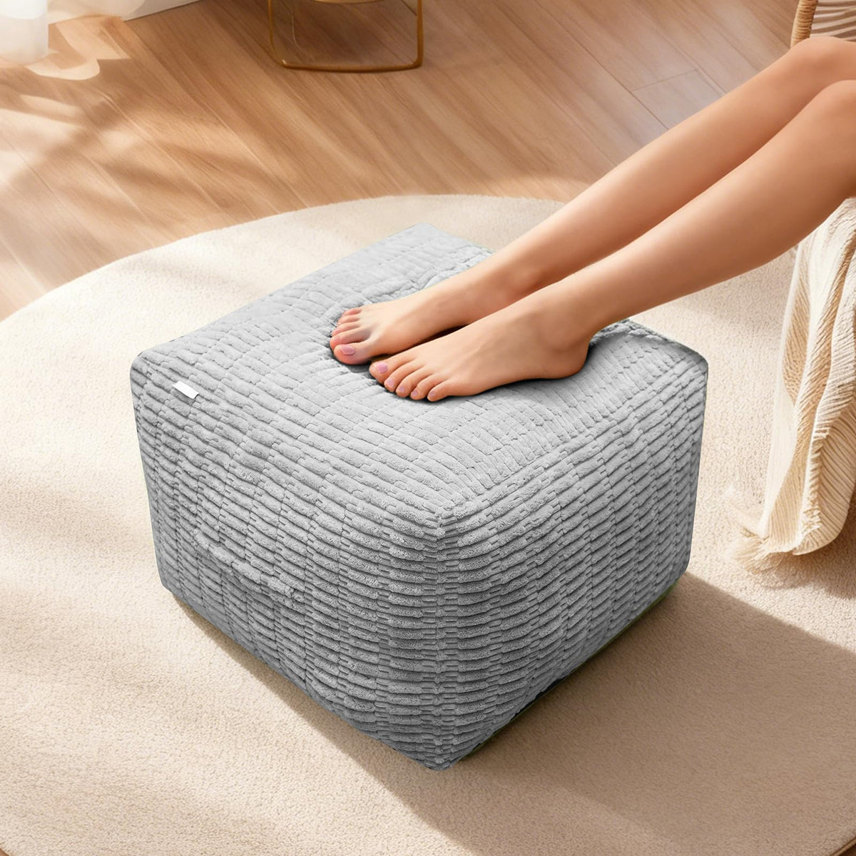 Pouf Ottoman, Soft Corduroy Pouf, Poofy Ottoman Foot Rest，Poufs for Adults, Poofs & Ottomans Furniture, Floor Poof-Chair for Living Room & Bedroom(1PC, Fruit Green, 26"×26"×16")