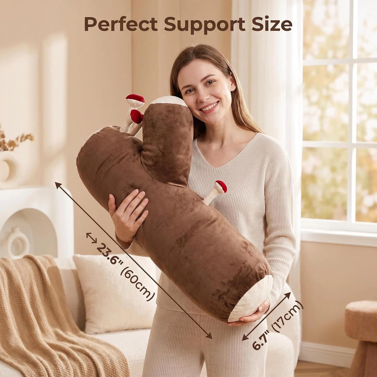 Decorative Mushroom Pillow, Long Cylinder Log Cushion, Fun Plant Pillow