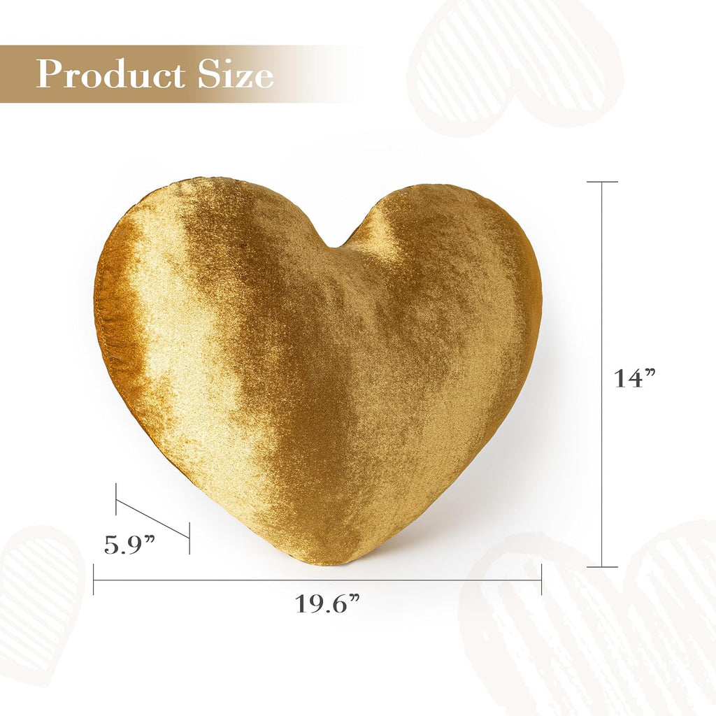 AELS Heart Shaped Pillow, 17.7 Inches Heart Decorative Throw Pillows, Velvet Love Cute Pillows, Valentines Day Decorations, Wedding Decor, Living Room Bedroom Nursery Decor, Golden