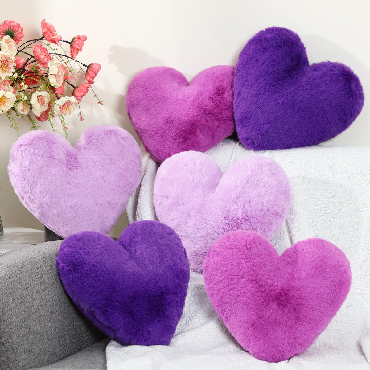 Liliful 6 Pcs Purple Heart Decorative Pillows