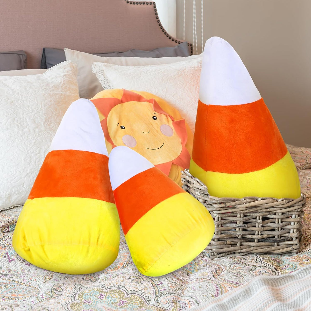 Huwena 3 Pcs Halloween Candy Corn Plush Pillows Shaped Throw,Candy Corn