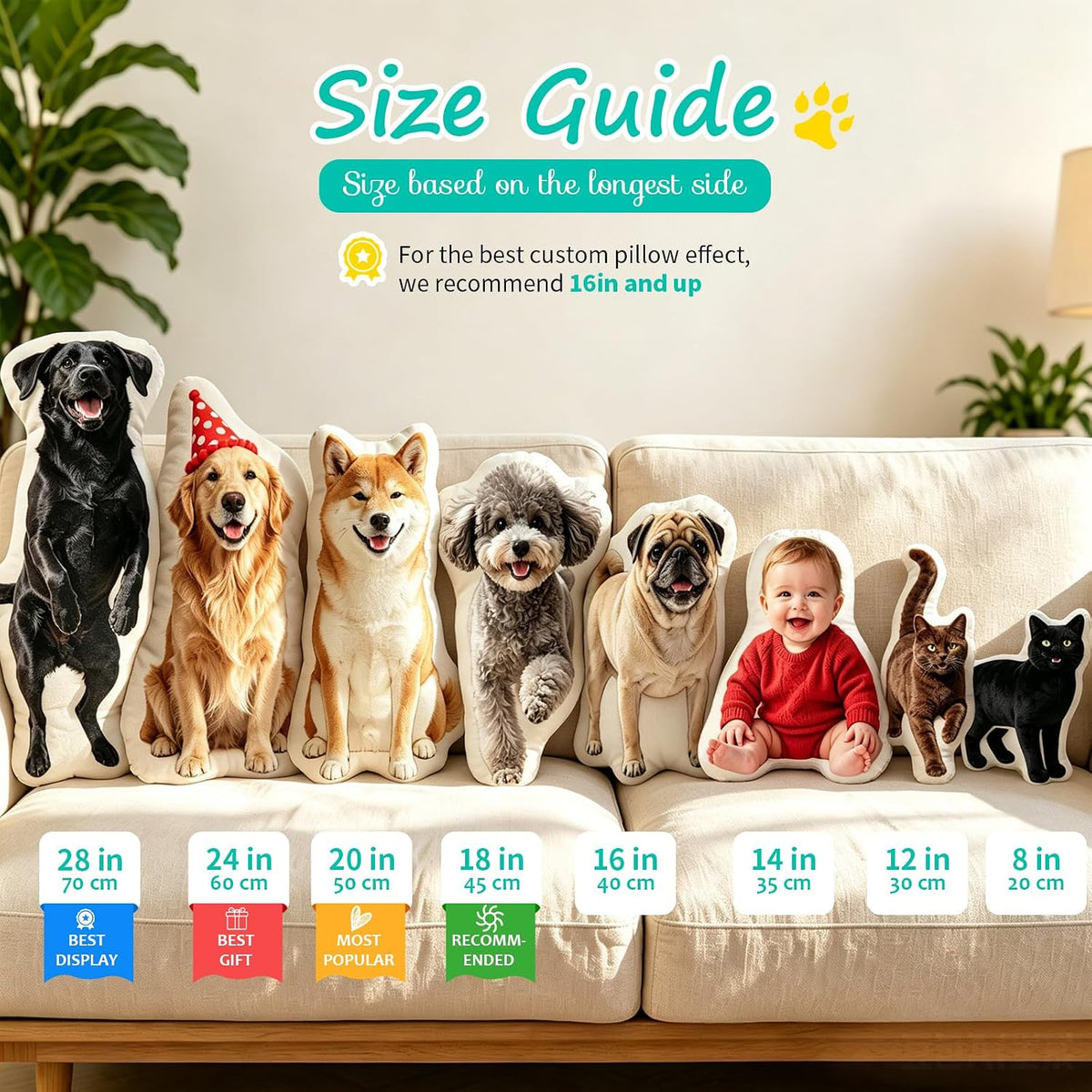 Custom Pet Pillow with Picture, Personalized Dog Cat Face Pillow