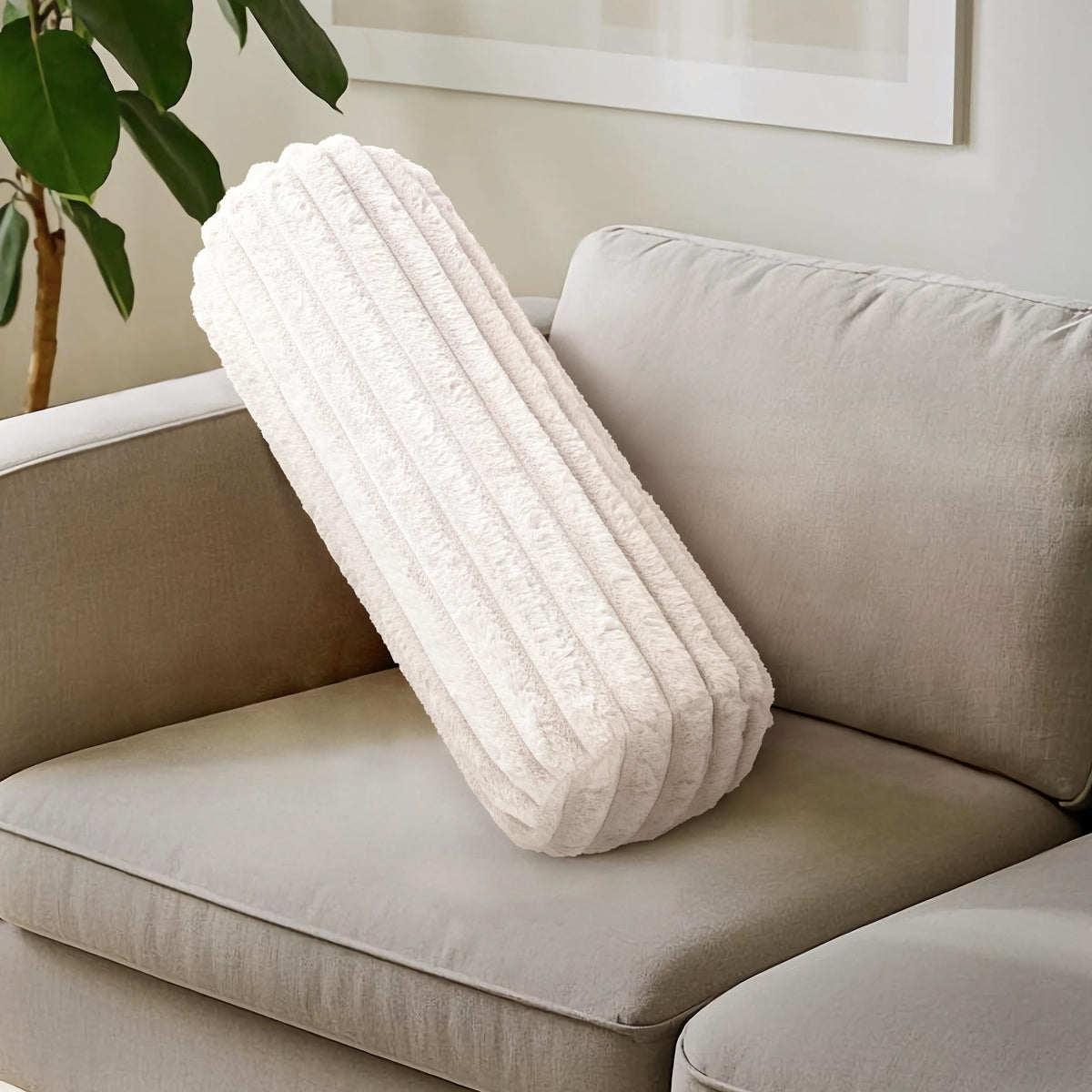 AELS Corduroy Striped Cylinder Pillows, 8" x 24" Decorative Bolster Pillows with Removable Washable Cover and Insert, Body Pillow for Couch and Bed, Living Room Bedroom Nursery Decor, Sand