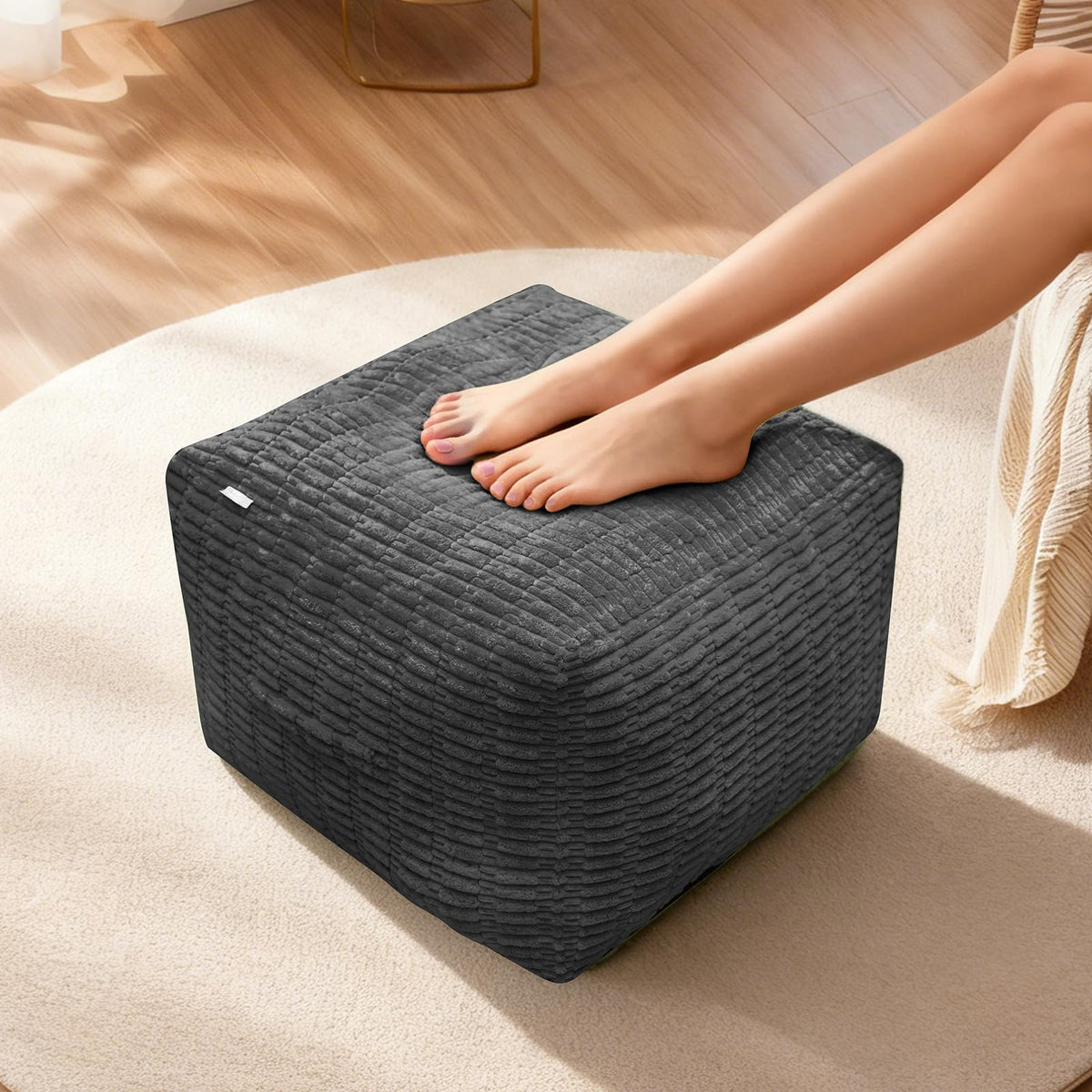 Pouf Ottoman, Soft Corduroy Pouf, Poofy Ottoman Foot Rest，Poufs for Adults, Poofs & Ottomans Furniture, Floor Poof-Chair for Living Room & Bedroom(1PC, Fruit Green, 26"×26"×16")
