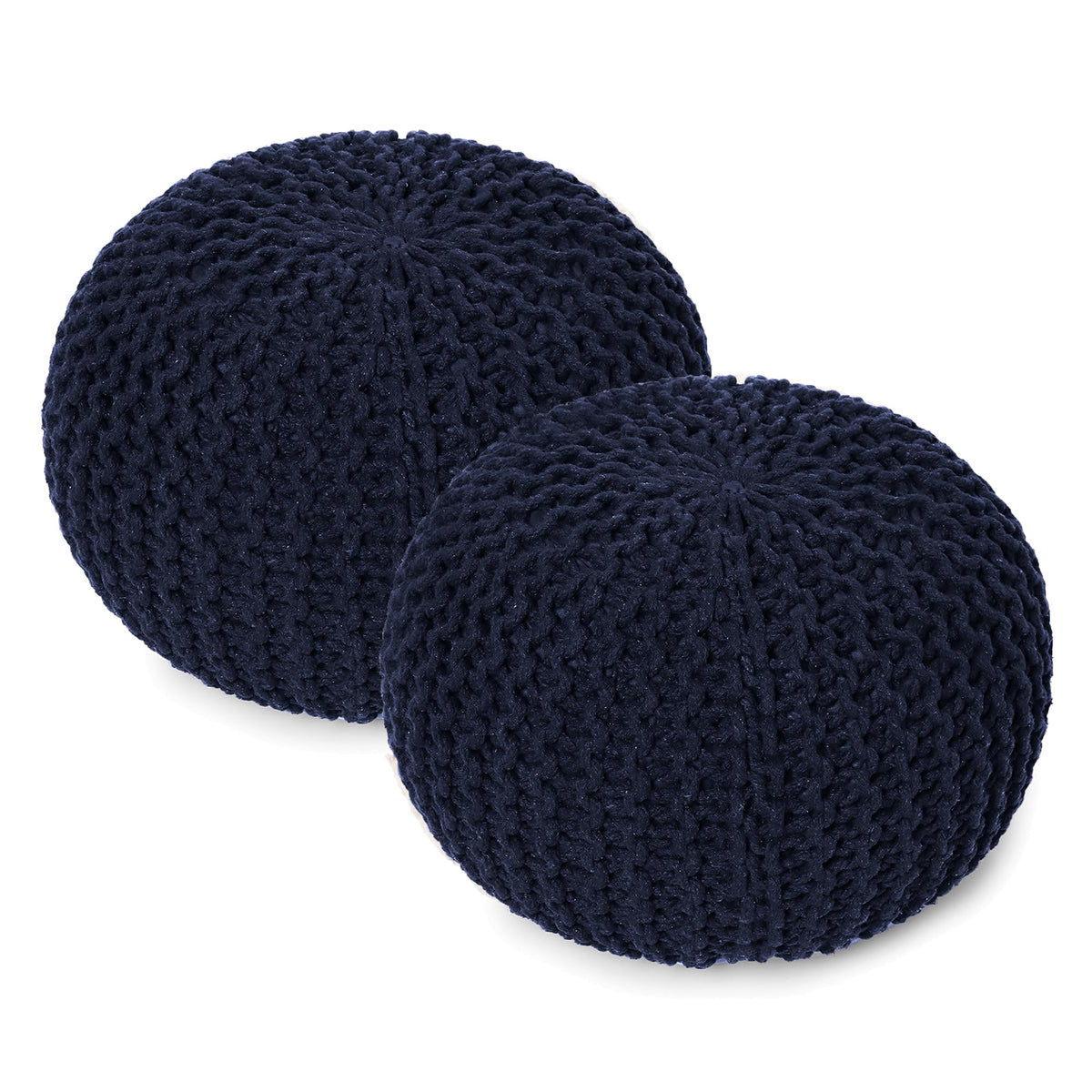 · REDEARTH · Round Pouf Ottoman - Hand Knitted Boho Poof - Mustard, Set of 2