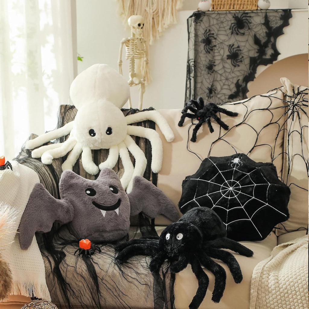 YRXRUS Halloween Spider Pillows, Cute Spider Shaped Throw Pillow for Happy Halloween Decoration, Black Plush Pillows Gifts, Extra-Large 16x22 in Soft Rabbit Fur Pillow for Fall Accent Pillows