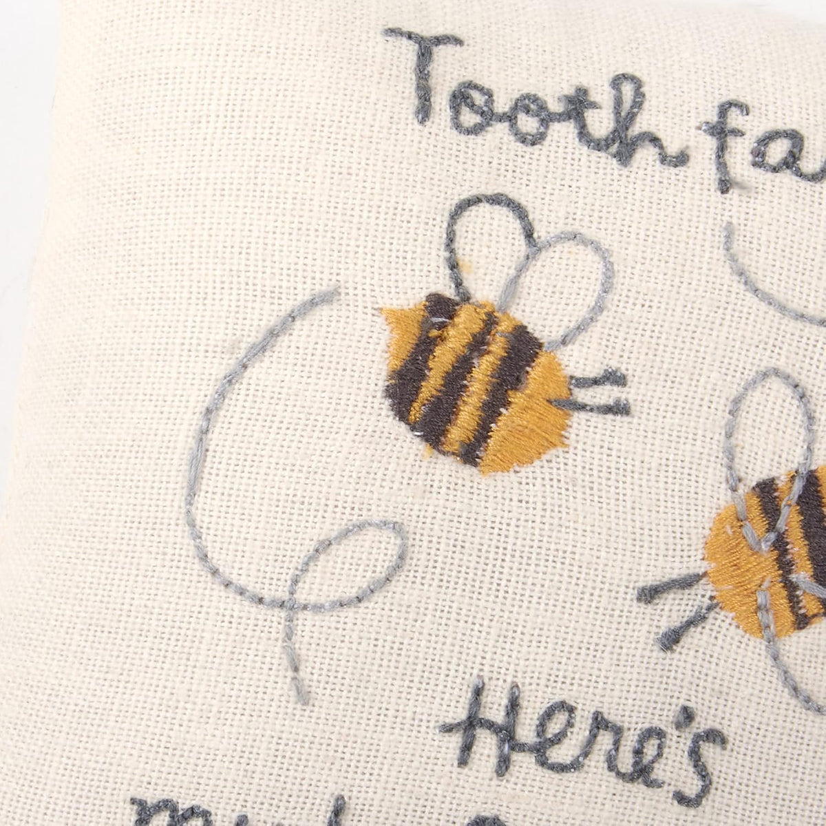 Primitives by Kathy Tooth Fairy Pillow, 5x5-inch - My BaBEE Tooth Keepsake with Storage Pocket for Rewards & Embroidered Bee Design