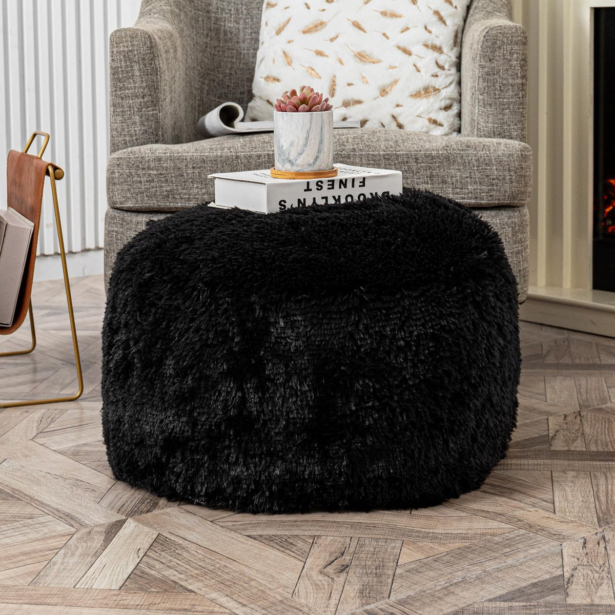 Asuprui Pouf Ottoman Unstuffed Ottoman Foot Rest No Filler Floor Pouf Soft Foot Stool 20x20x12 Inches Fuzzy Chair Floor Chair with Storage for Living Room Bedroom White