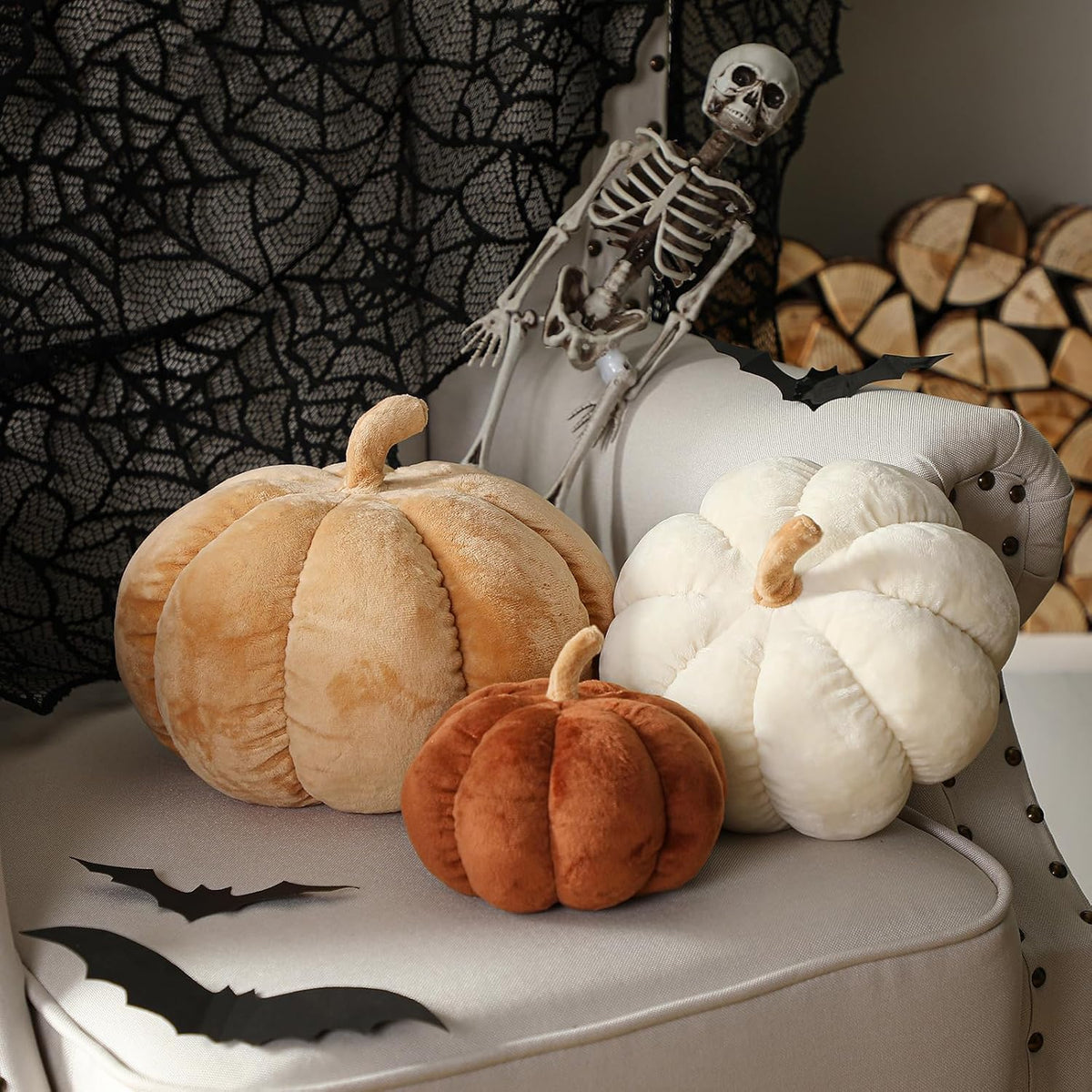 Geelin 3 Pcs Fall Pumpkin Throw Pillows Cozy Fall Decor, Brown, Velvet
