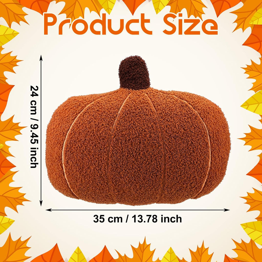 Wonderjune Fall Pumpkin Throw Pillow 14 x 9 Inch 3D Simulated Plush Pumpkin Shape Stuffed Throw Pillow for Sofa Cushion Couch Home Thanksgiving Decoration(Orange)
