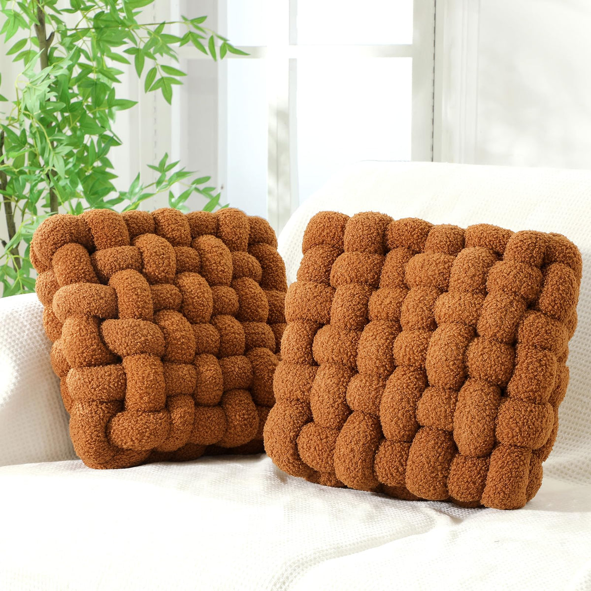 Wenqik 2 Pcs Knot Pillows Square Throw Pillow, Black, Crystal Velvet