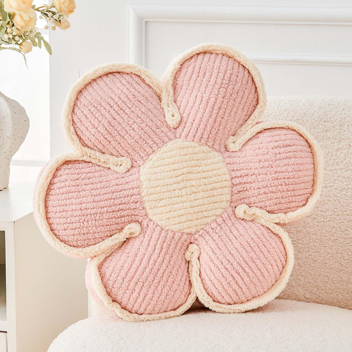 Kcvvcr Soft Flower Shaped Floor Cushion, Plush Decorative Throw Pillow, Cute Seating Cushion, Room Decor Pillow for Sofa Couch Bed (13.7 Inch, Black)