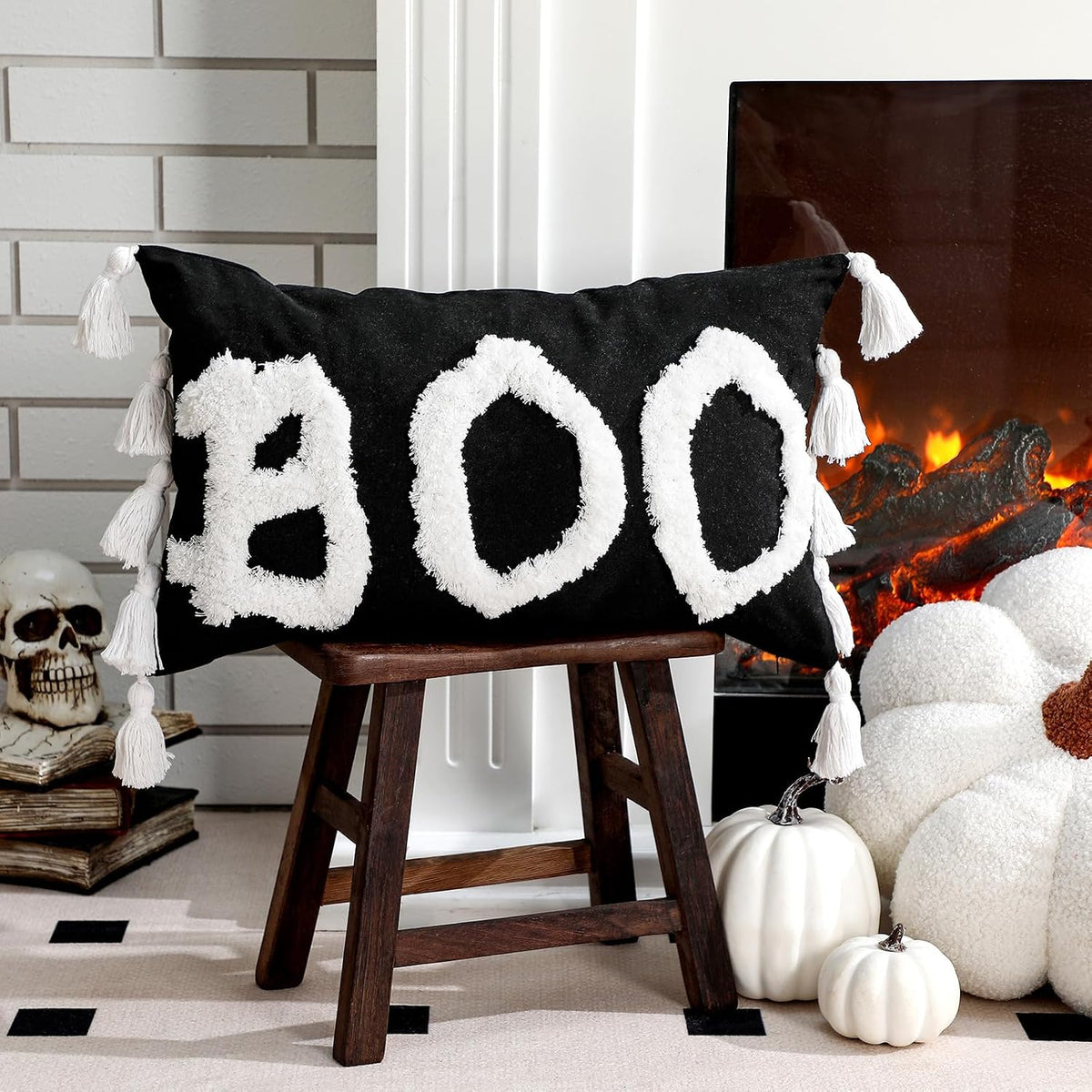 Yuntau Halloween Lumbar Pillow Covers, 12 x 20 Inch Boo Throw Pillow Case