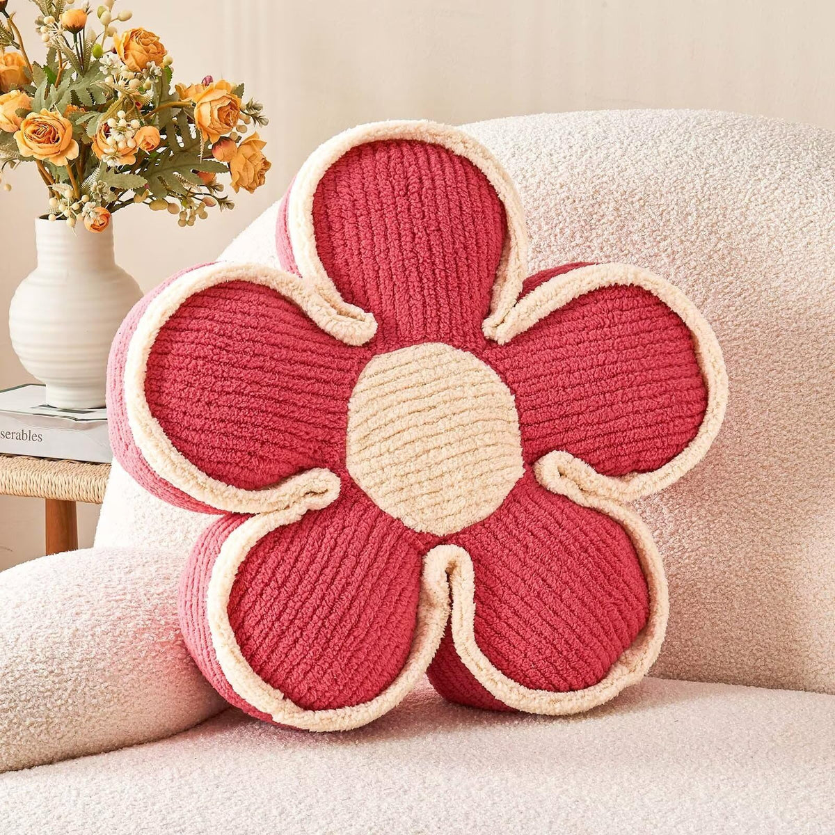 Kcvvcr Soft Flower Shaped Floor Cushion, Plush Decorative Throw Pillow, Cute Seating Cushion, Room Decor Pillow for Sofa Couch Bed (13.7 Inch, Black)
