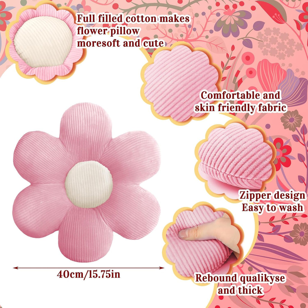 Sratte 3 Pcs Flower Pillows Daisy Cushion, Vivid Colors, 16"