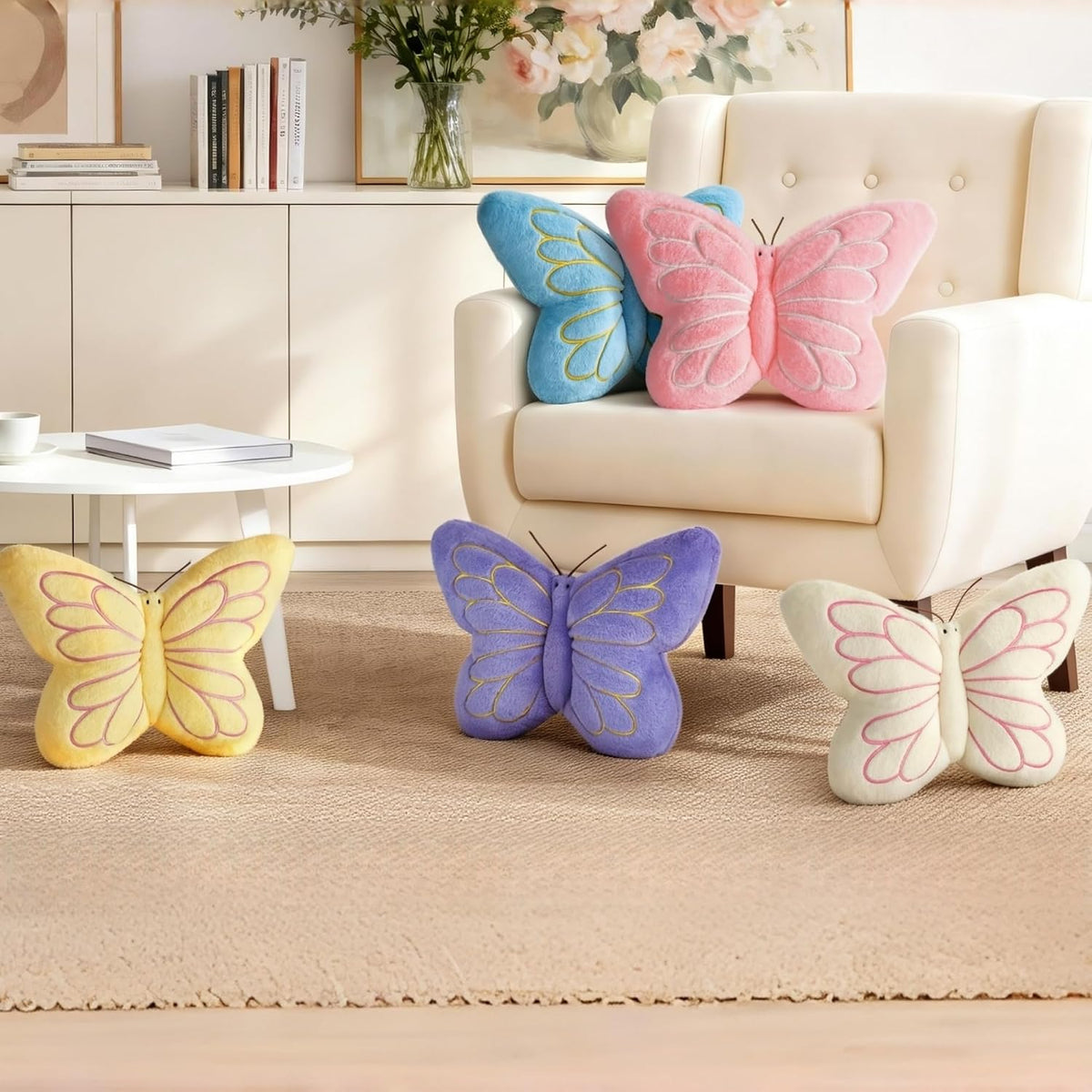 FALAX Yellow Butterfly Shaped Pillow 16.9" Plush Decorative Throw Pillows