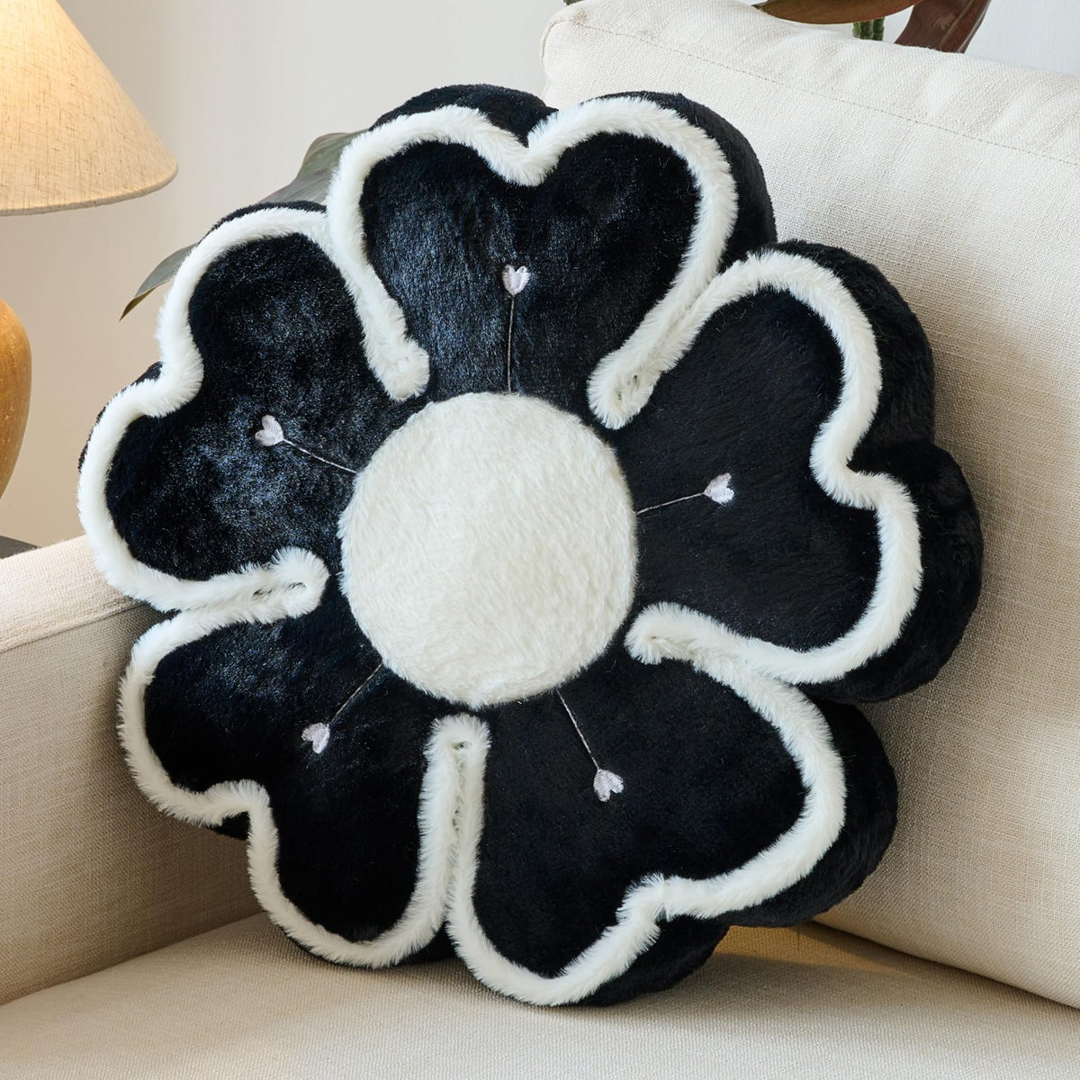 Flower Shaped Decorative Throw Pillow Cushion for Bed Couch, Cute Flower Plush Throw Pillows Home Decor Floor Pillow Seating Cushions (Beige, 13.7 Inches)