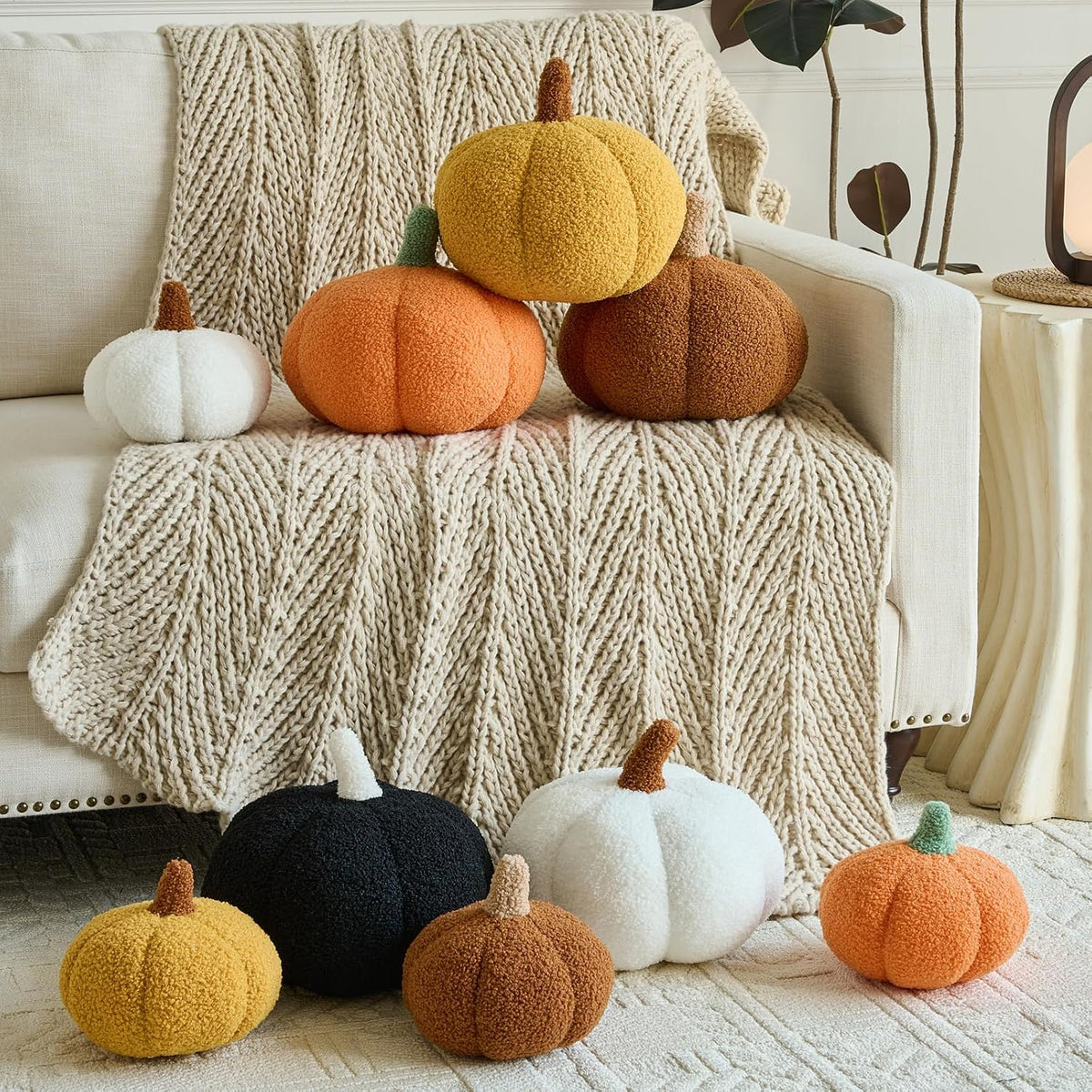 Pumpkin Pillows, Halloween Fall Room Décor (White, 8.6 Inches)