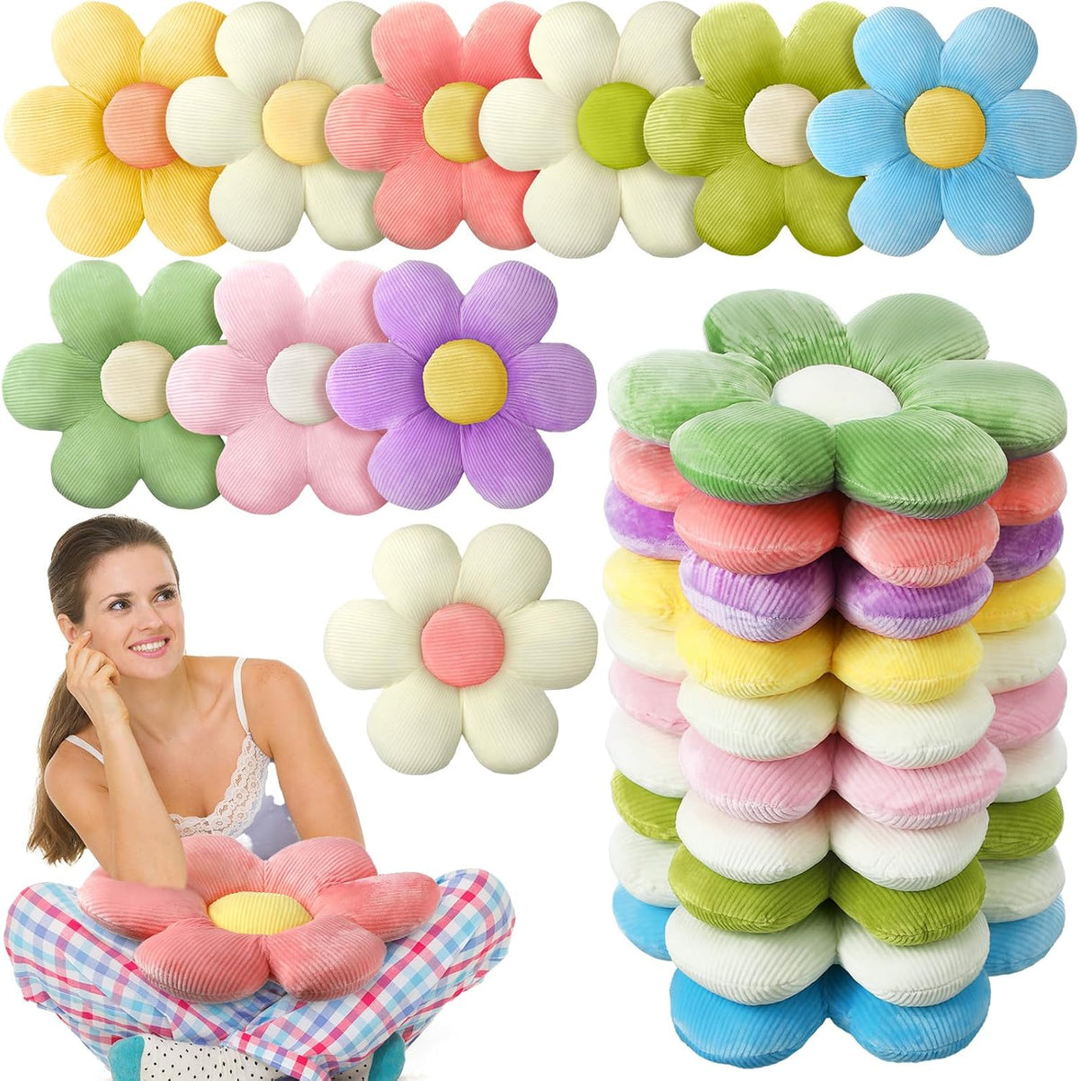 Sratte 10 Pcs Flower Pillows Daisy Pillows Seating Cushions, 15.75 Inches