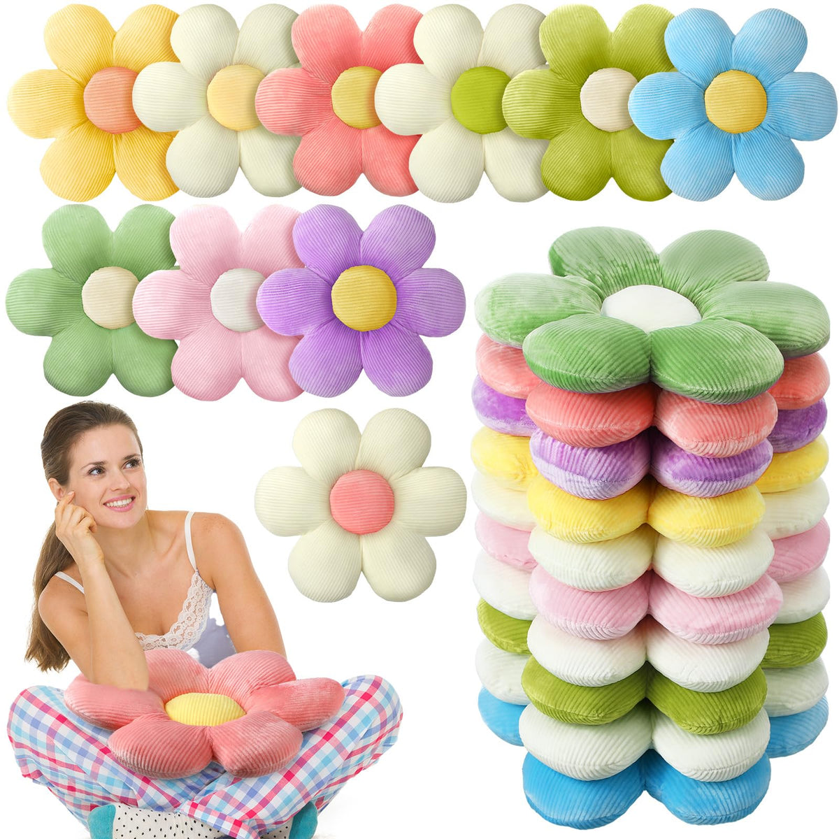 Sratte 10 Pcs Flower Pillows Daisy Pillows Seating Cushions, 15.75 Inches