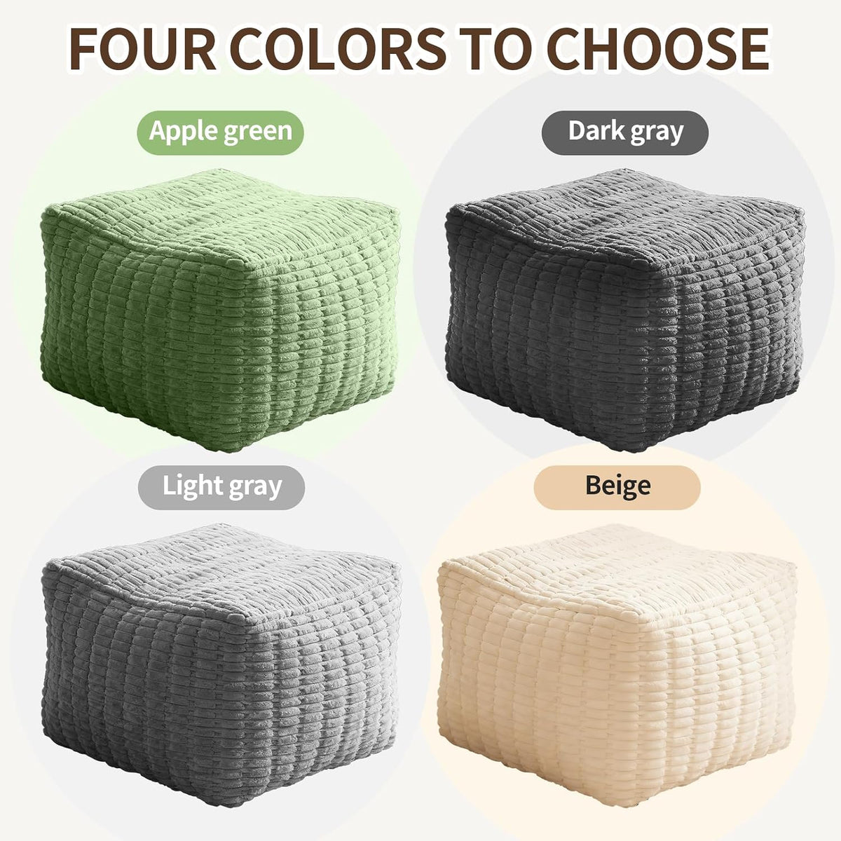 Pouf Ottoman, Soft Corduroy Pouf, Poofy Ottoman Foot Rest，Poufs for Adults, Poofs & Ottomans Furniture, Floor Poof-Chair for Living Room & Bedroom(1PC, Fruit Green, 26"×26"×16")