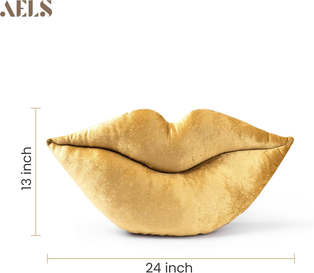 AELS 3D Large Lips Throw Pillows Smooth Soft Velvet Decorative Throw Pillows Love Pillows Cute Pillow 24 X 12 inches for Couch Sofa Bed Living Room Bedroom, Gold