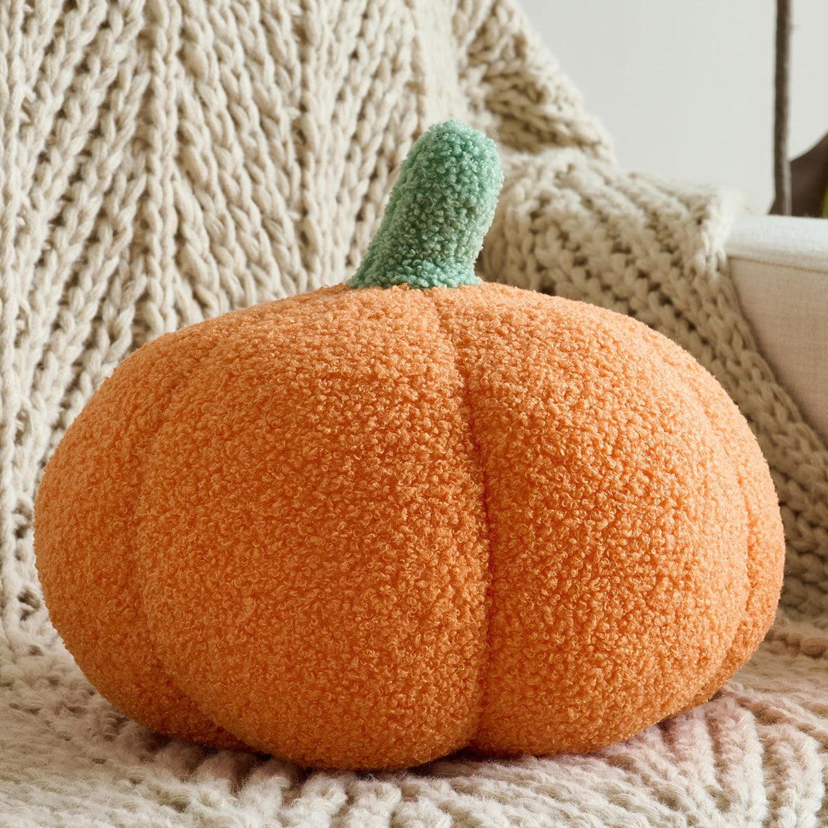 Pumpkin Pillows, Halloween Fall Room Décor (White, 8.6 Inches)