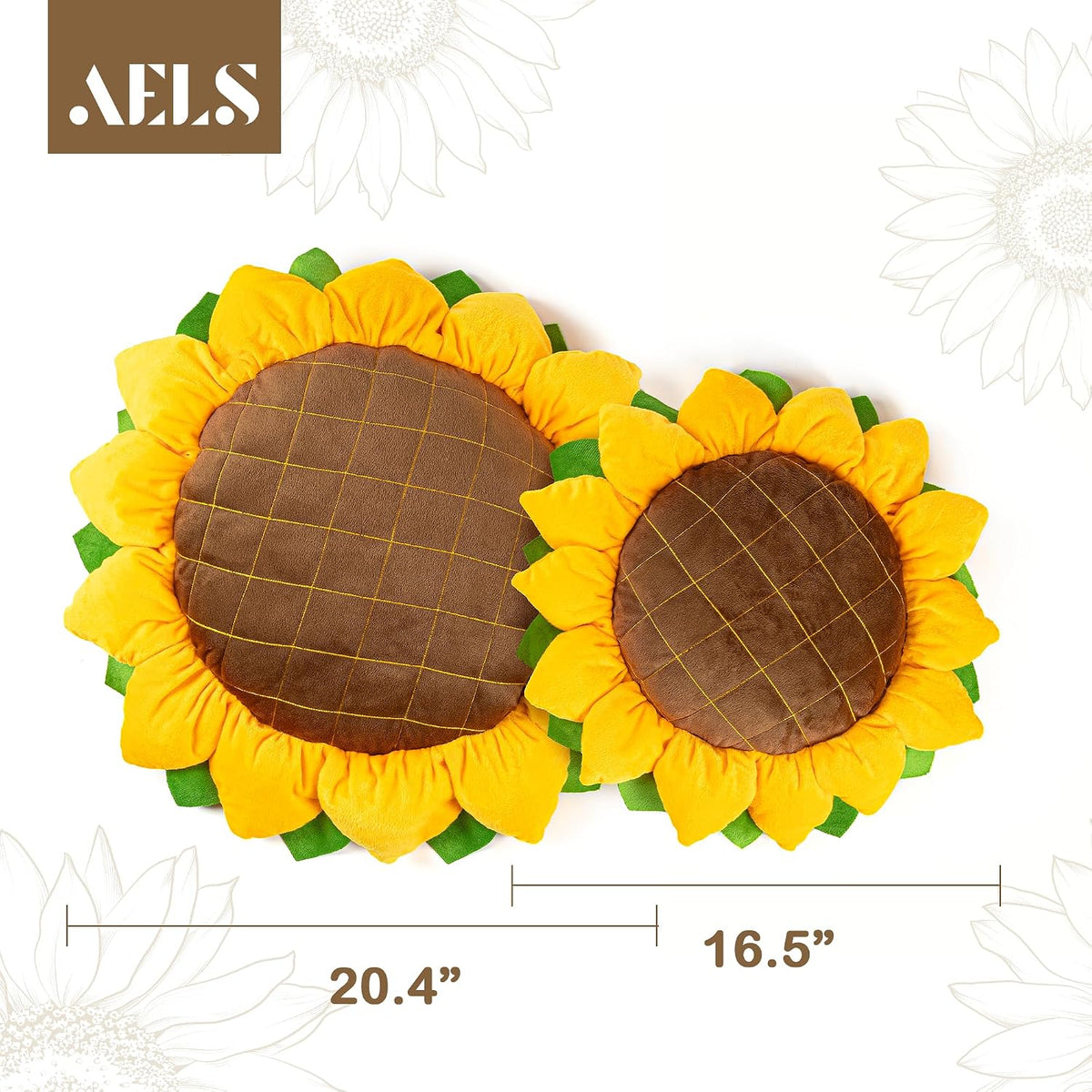 AELS Set of 2 Sunflower Pillow, 3D Decorative Throw Pillow, 20.4"& 16.5" Cute Sunflower Decor for Plant Lover, Sofa Couch Living Room Bedroom Nursery Decor, Yellow