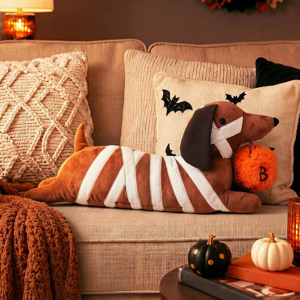 Gerrii 19'' Halloween Mummy Dachshund Pillow Dachshund Halloween Decoration