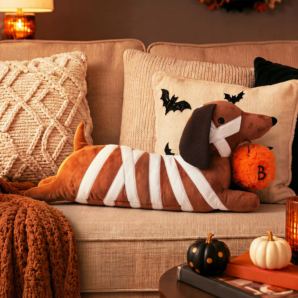 Gerrii 19'' Halloween Mummy Dachshund Pillow Dachshund Halloween Decoration