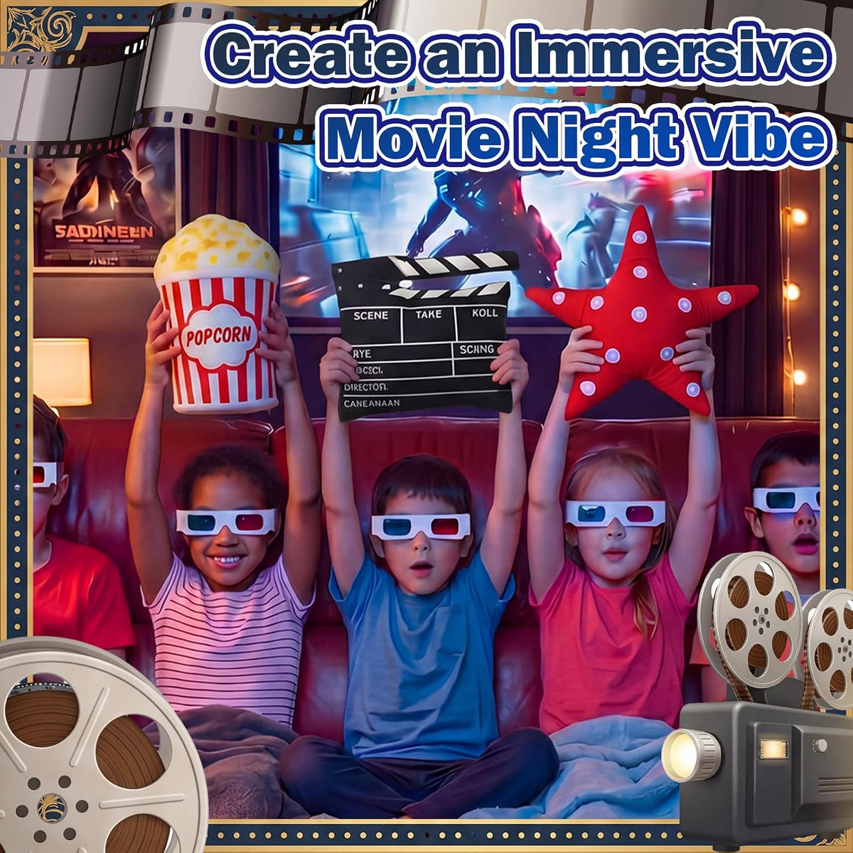 Tingjoo 3 Pcs Movie Night Throw Pillows 11 Inch Popcorn Star,Movie Night