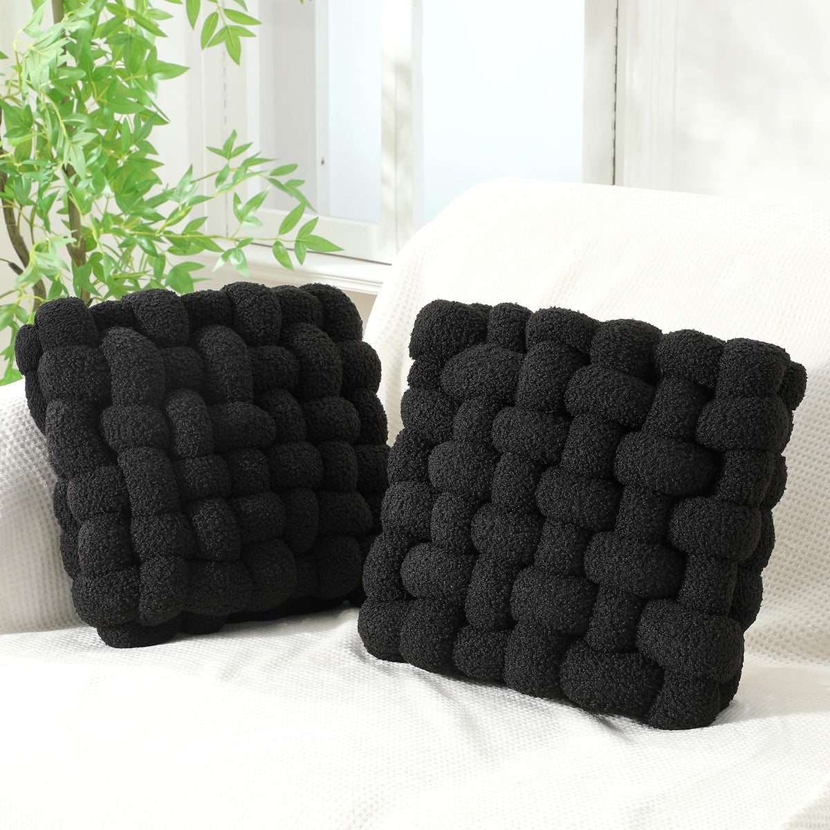 Wenqik 2 Pcs Knot Pillows Square Throw Pillow, Black, Crystal Velvet