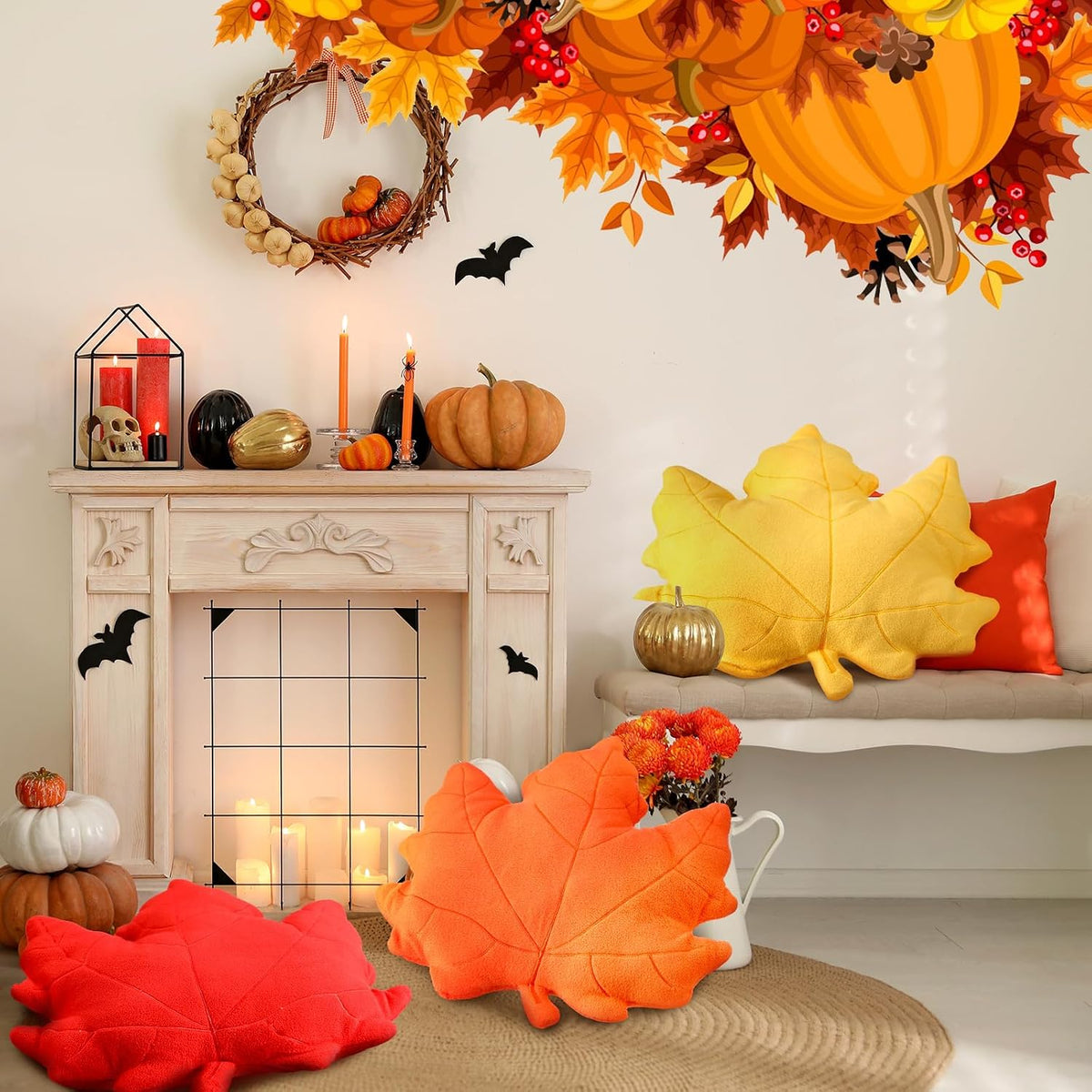 FairySandy 3 Pcs Fall Throw Pillows Maple Leaf Pillow Fall Autumn Maple Shaped Pillows 3D Leaves Decorative Soft Plush Pillow Cushion for Home Bedroom Party Living Room Couch Sofa Car