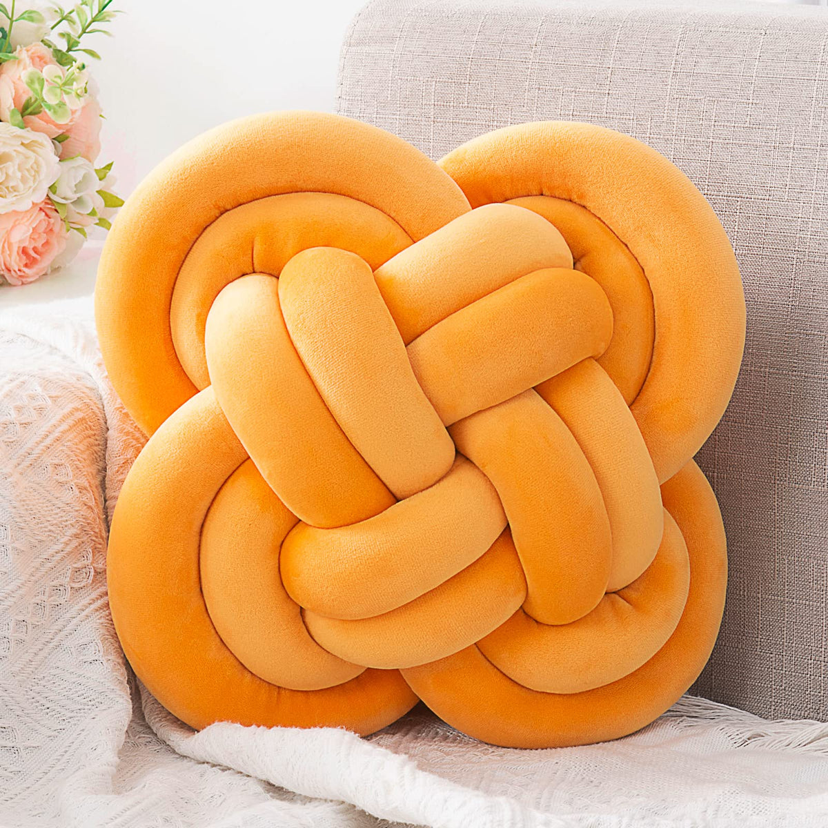 Knot Pillow, Decorative Throw Pillows with Soft Plush for Couch, 12" Knotted Pillows Black Dorm Room Decor Knot Pillow Ball Decorative Cushion for Bed Living Room
