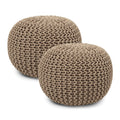 · REDEARTH · Round Pouf Ottoman - Hand Knitted Boho Poof - Mustard, Set of 2