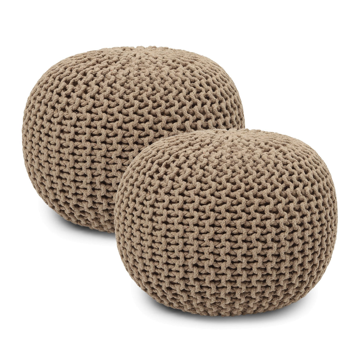 · REDEARTH · Round Pouf Ottoman - Hand Knitted Boho Poof - Mustard, Set of 2