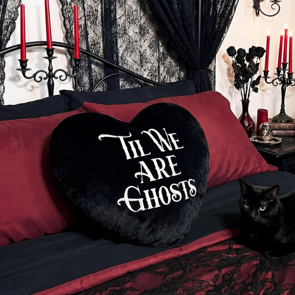 Threehoney Black Halloween Goth Heart Pillow Gothic Throw Pillows