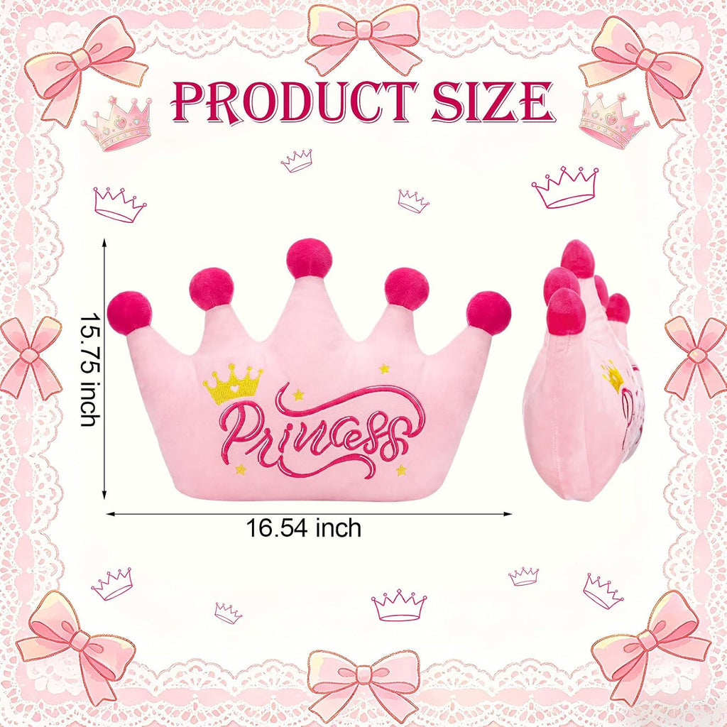 Sliner Crown Shaped Throw Pillow 16'' x 15'' Pink Plush Crown Princess Throw Pillow Fluffy Decorative Soft Pillows Sofa Bed Back Cushion for Home Bedroom Decor