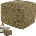 Unstuffed Ottoman Square Pouf Cover, 16.5 x 16.5 x 13 in Bohemian Ottoman with Cross-Stitch Woven Texture, Storage Footrest and Extra Seating for Living Room Bedroom Entryway