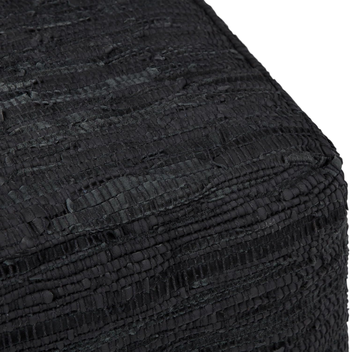 SIMPLIHOME Fredrik 18" Wide Square Pouf in Black Genuine Woven Leather